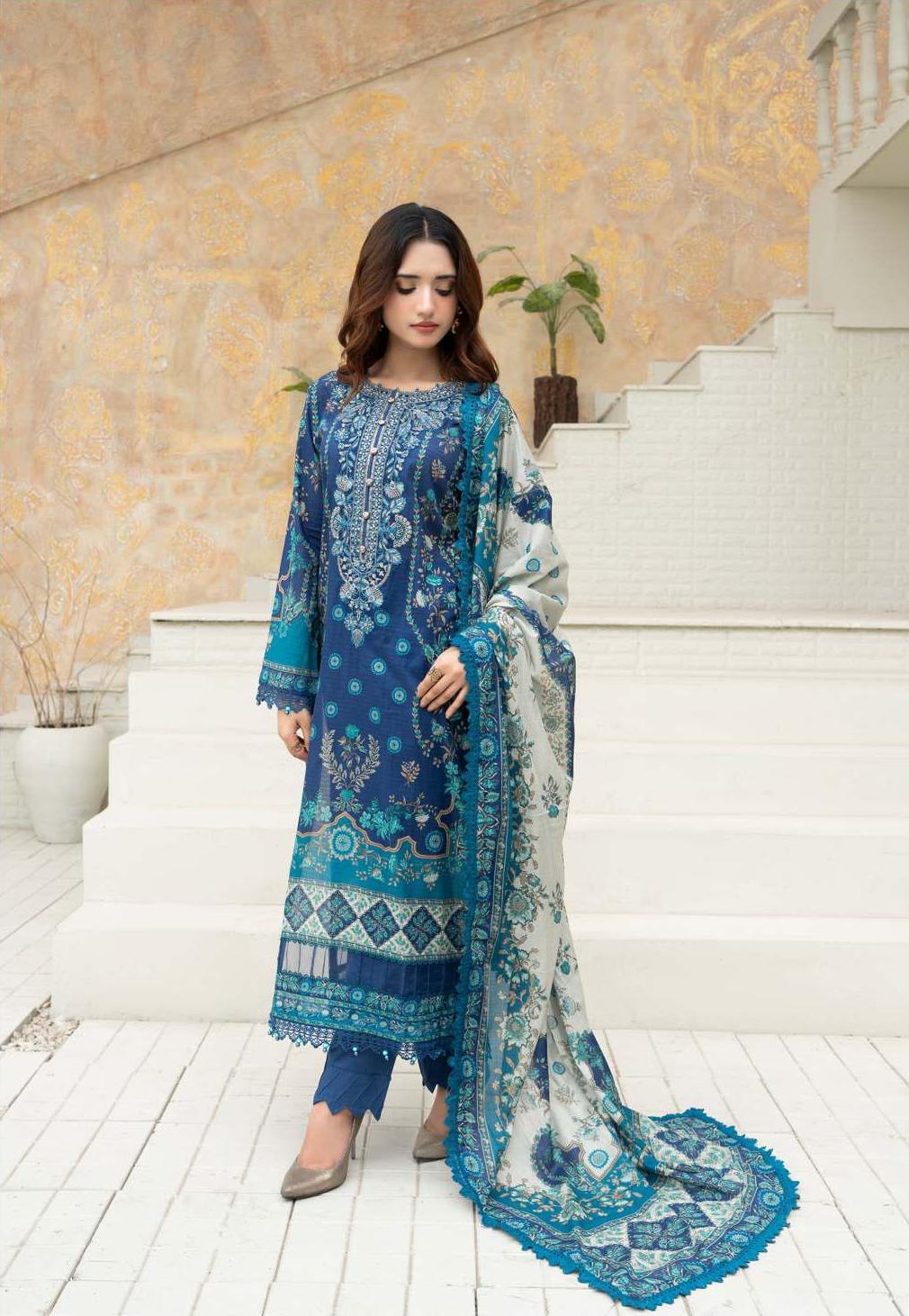 Gul Adhaar Aarjoo Premium Embroidered 3-Piece Ready-to-Wear Suit – Navy Blue