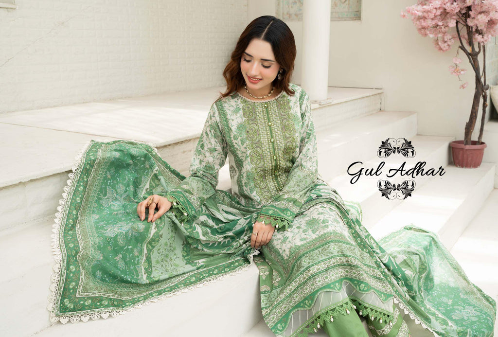 Gul Adhar Aarzoo Embroidered Premium Lawn 3-Piece Suit – Mint Green