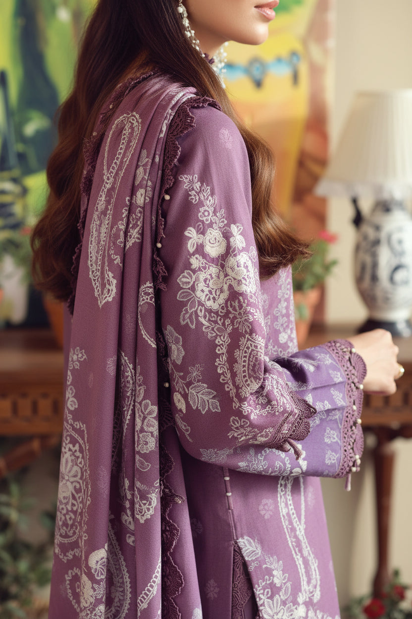JADE URBANE – Luxury Embroidered Lawn 3-Piece Ready-to-Wear Suit | Plum Purple
