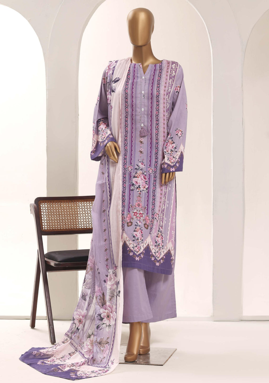 SADABAHAR Printed Lawn 3 Piece Ready-to-Wear Pakistani Suit – Lavender