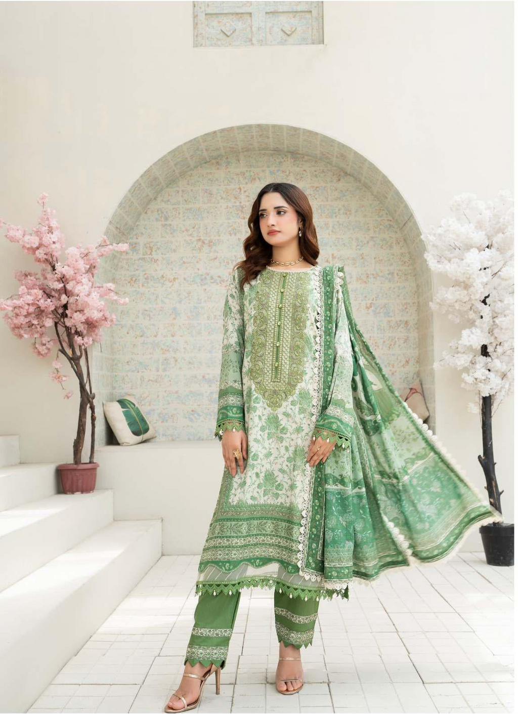 Gul Adhar Aarzoo Embroidered Premium Lawn 3-Piece Suit – Mint Green