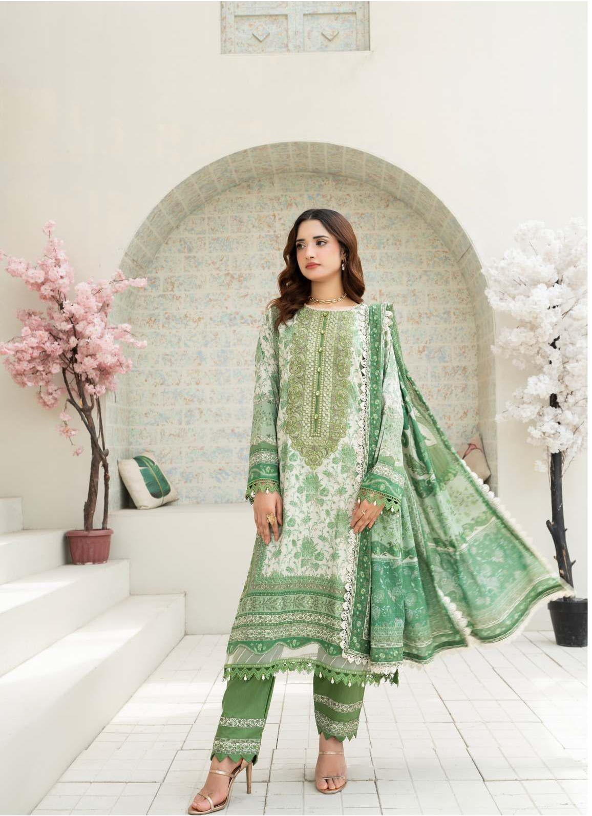 Gul Adhar Aarzoo Embroidered Premium Lawn 3-Piece Suit – Mint Green