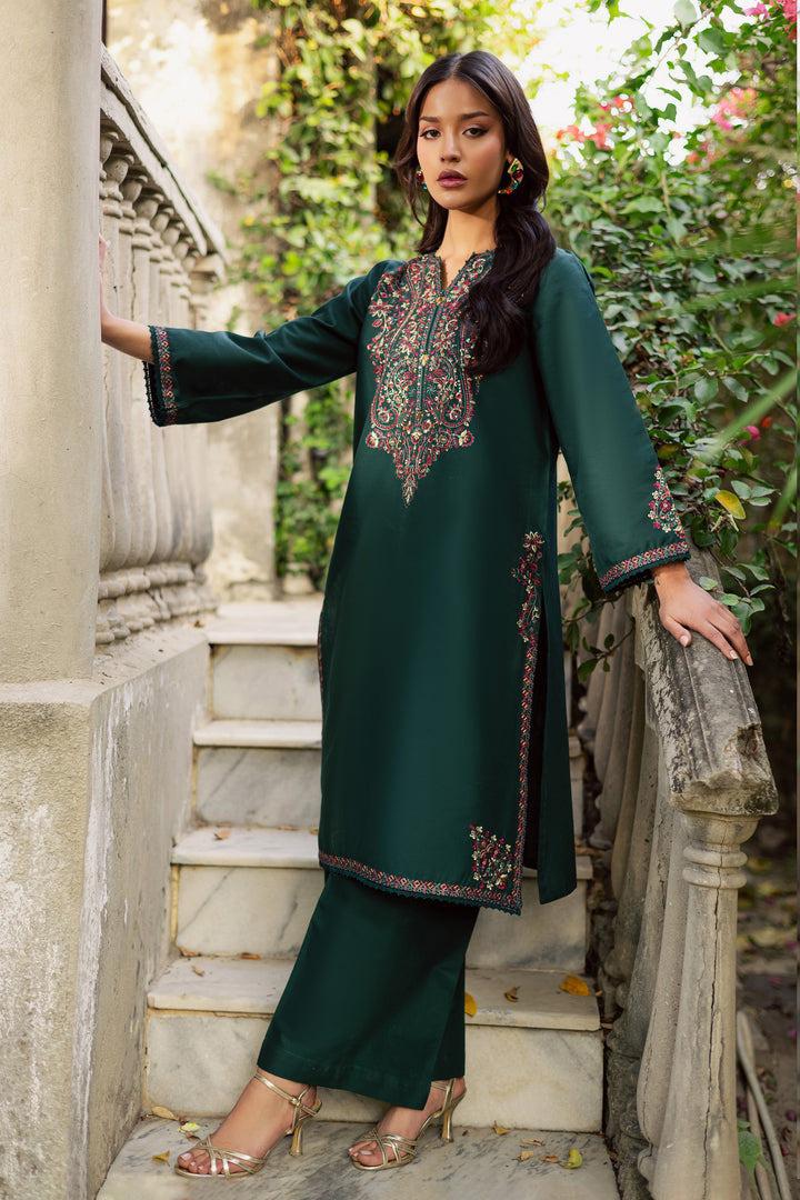Gulposh by Misbah Embroidered 2-Piece Stitched Khaddar Suit - Rain Emerald Green