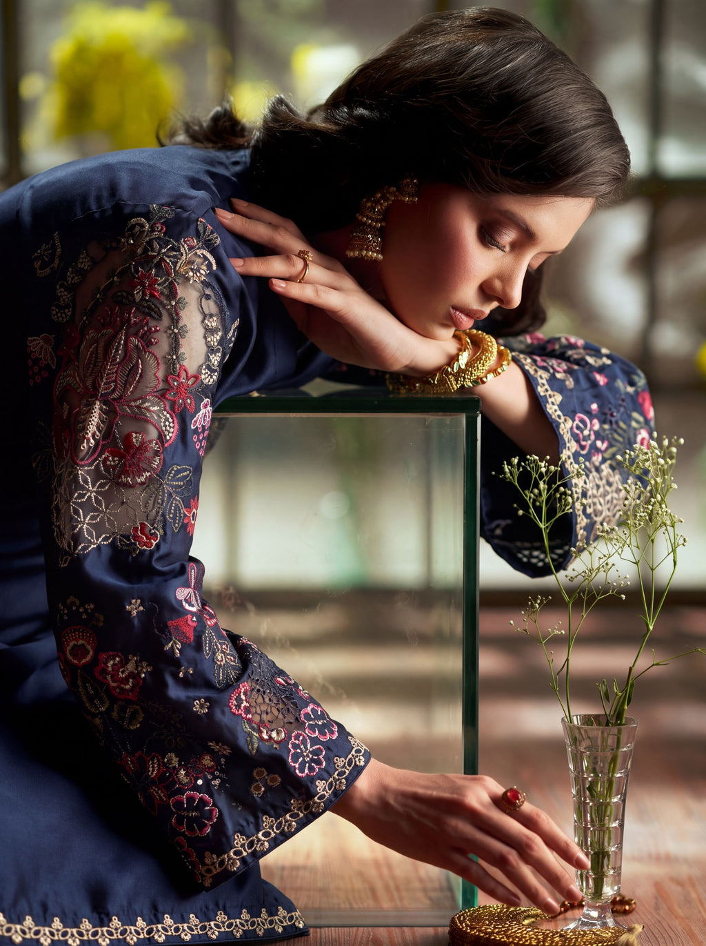 Zeenat Pret Silk Embroidered Stitched 3-Piece Suit - Navy Blue
