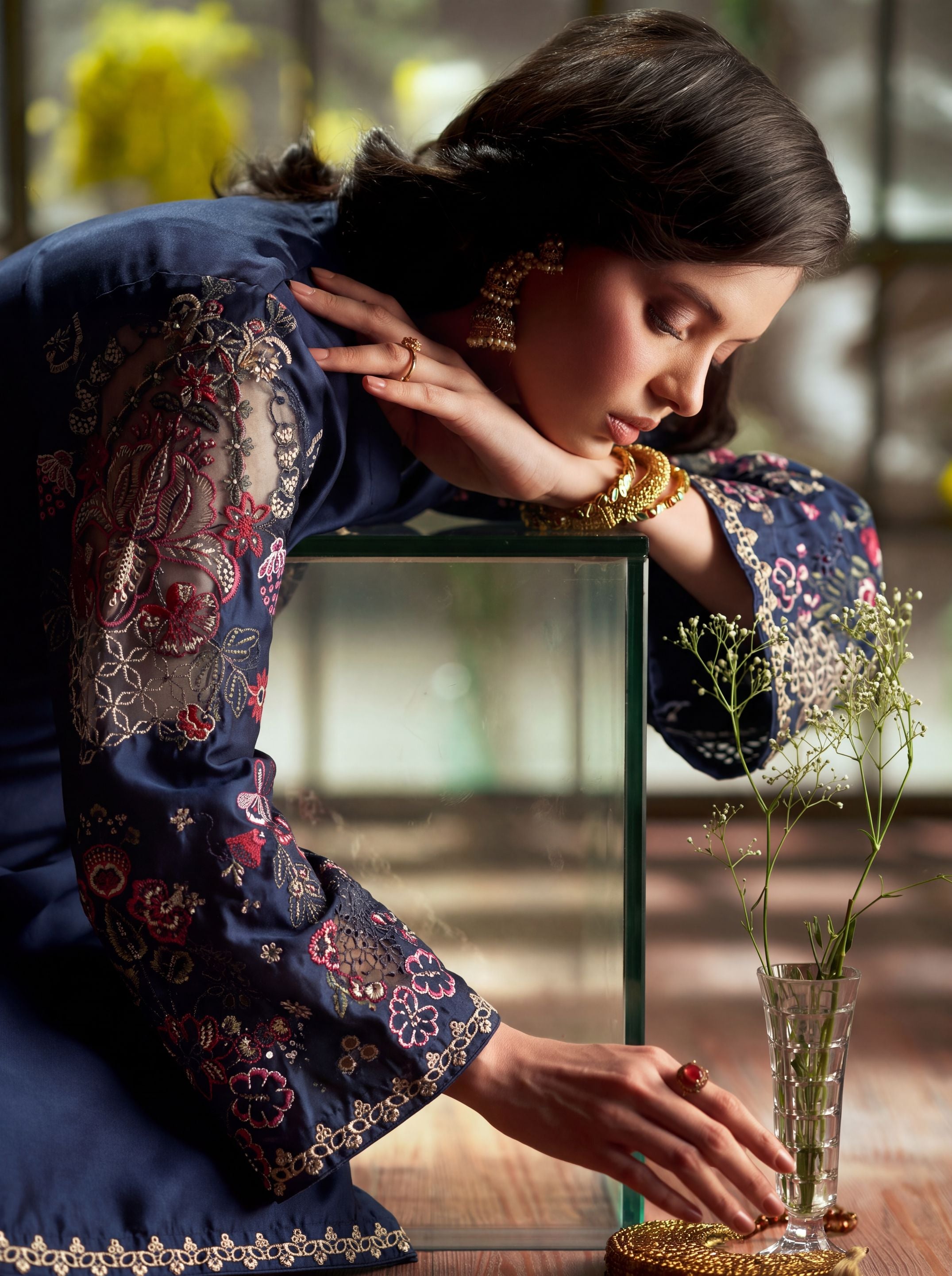 Zeenat Pret Silk Embroidered Stitched 3-Piece Suit - Navy Blue