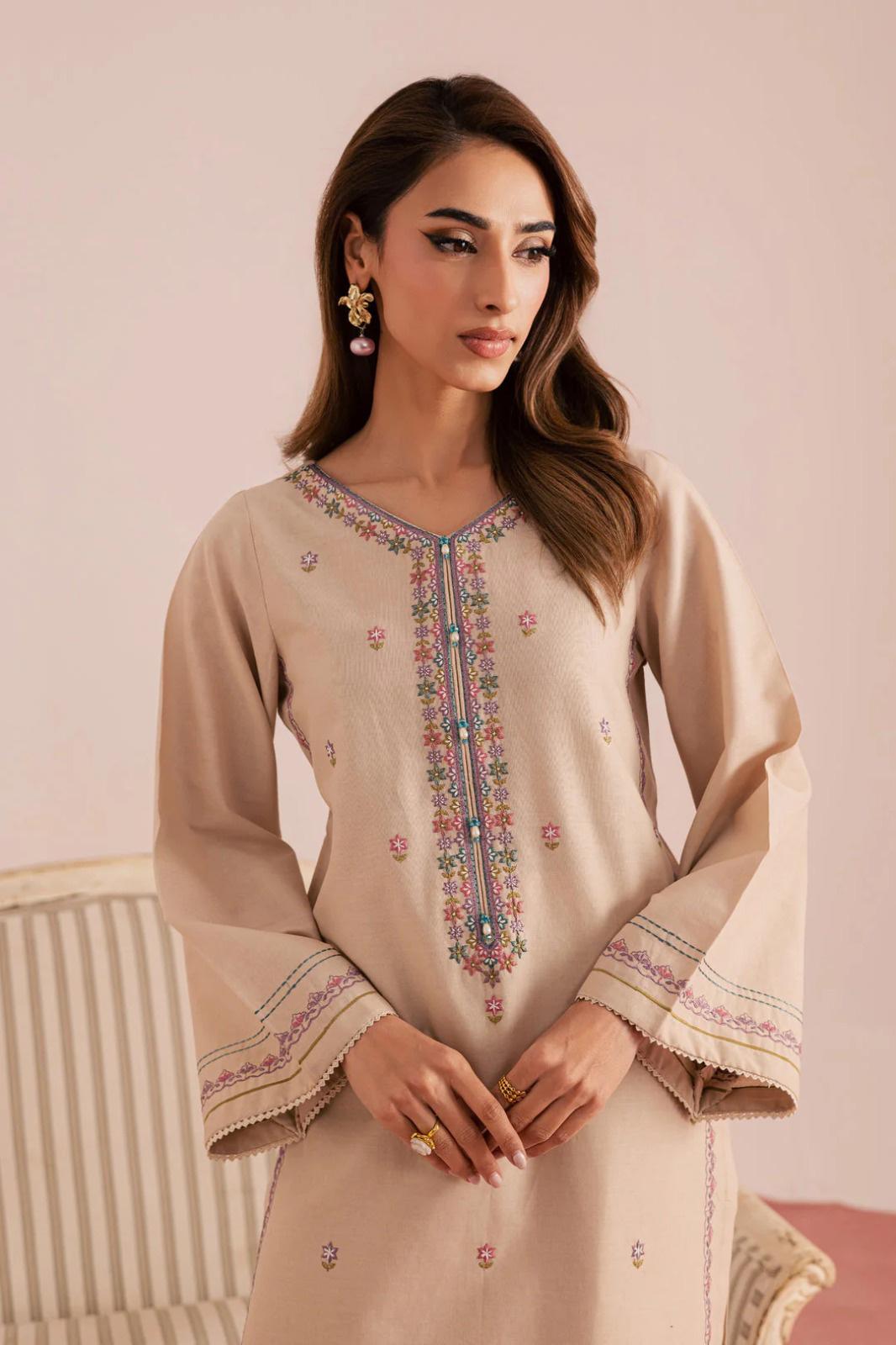 Gulposh by Misbah Premium Embroidered 2-Piece Stitched Suit in Sand Beige