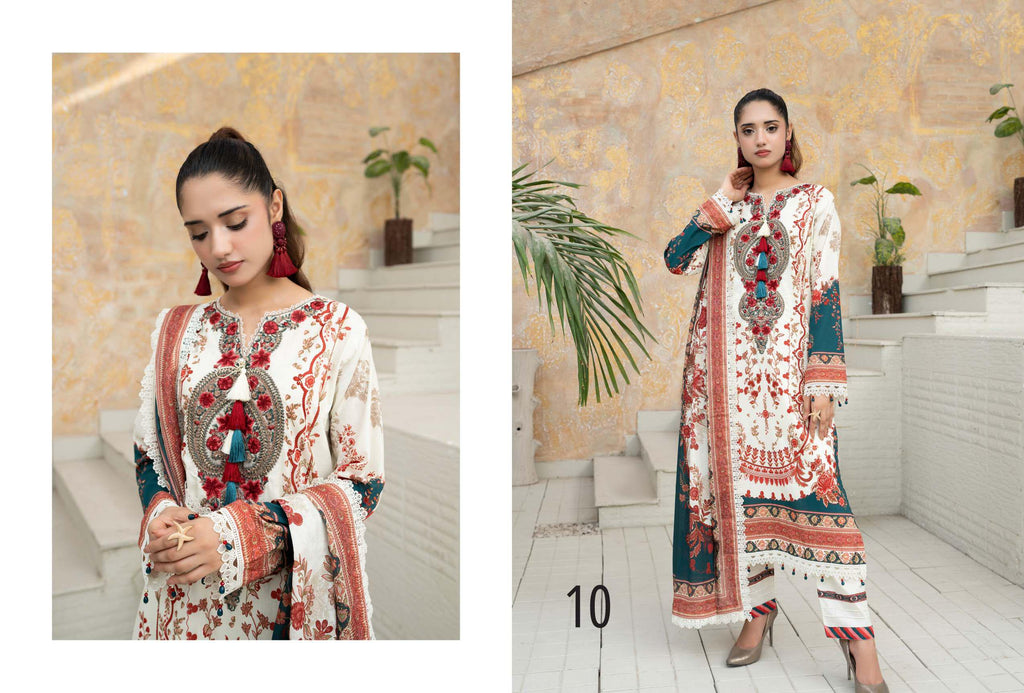 Gul Adhar Aarzoo Printed 3-Piece Premium Lawn ready to wear Suit - Off-White