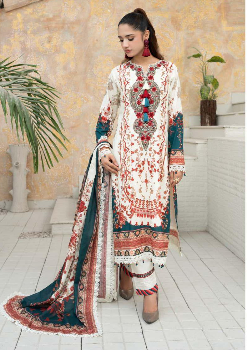 Gul Adhar Aarzoo Printed 3-Piece Premium Lawn ready to wear Suit - Off-White