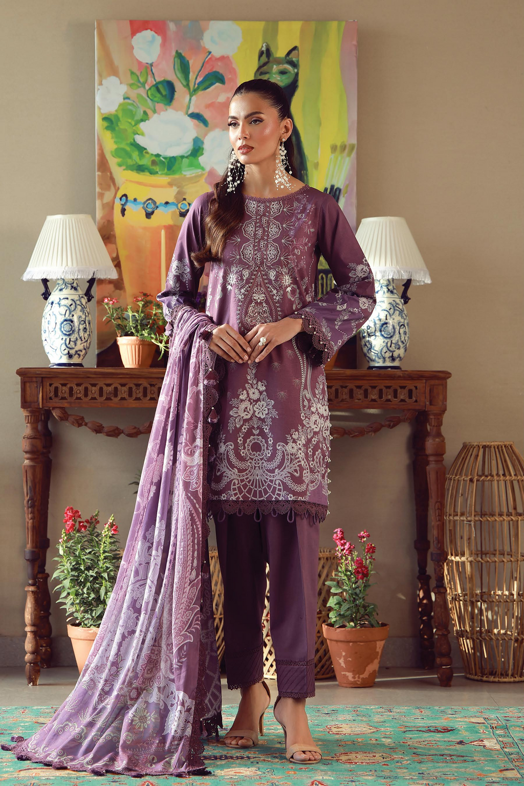 JADE URBANE – Luxury Embroidered Lawn 3-Piece Ready-to-Wear Suit | Plum Purple