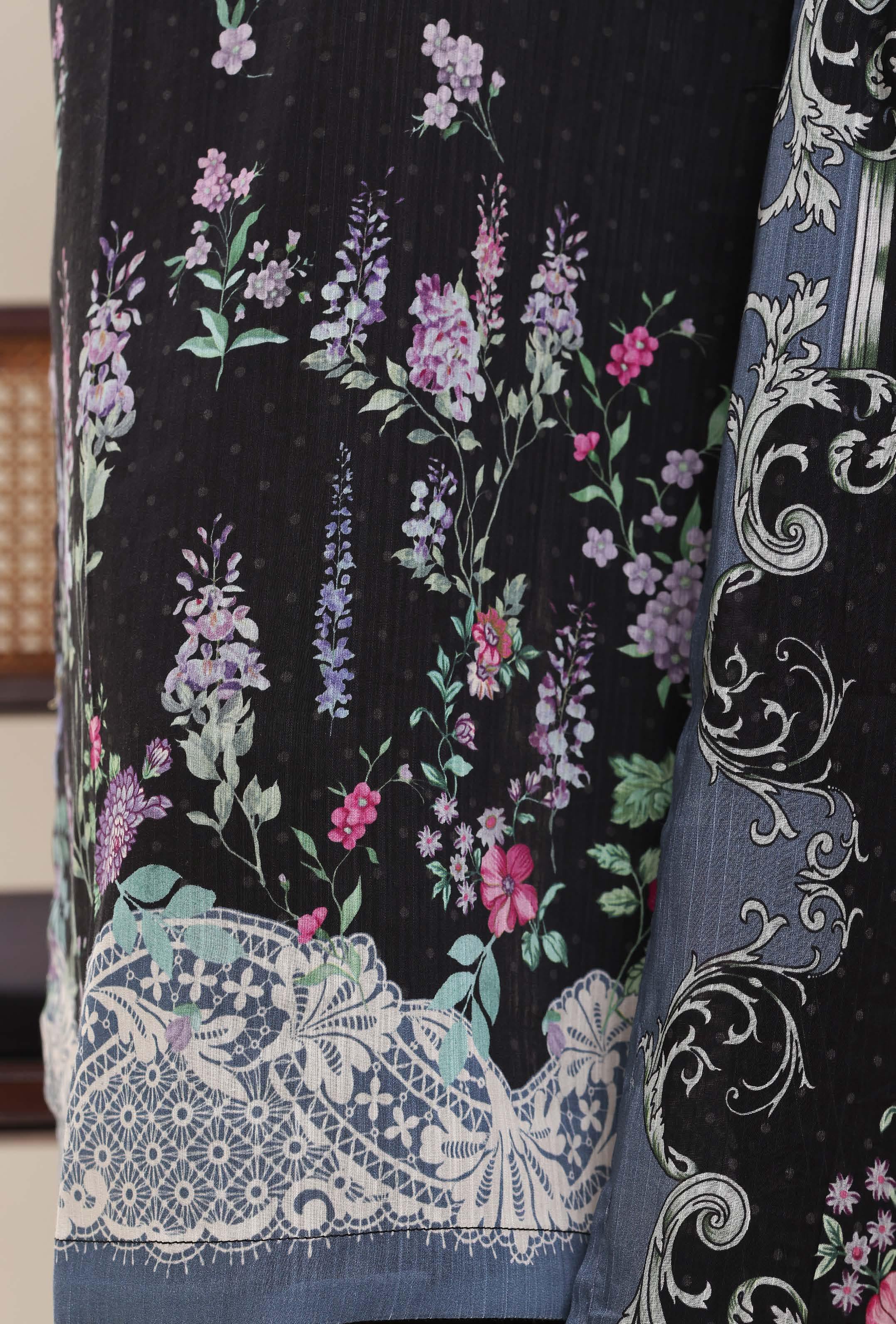 SADABAHAR Printed Lawn 3 Piece Ready-to-Wear Pakistani Suit – Jet Black