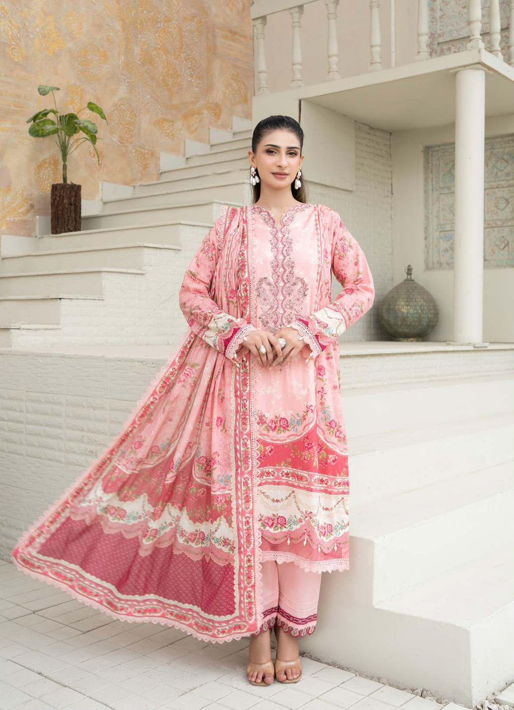 Gul Adhar Aarzoo Embroidered Premium Lawn 3-Piece Suit – Tea Pink & Peach