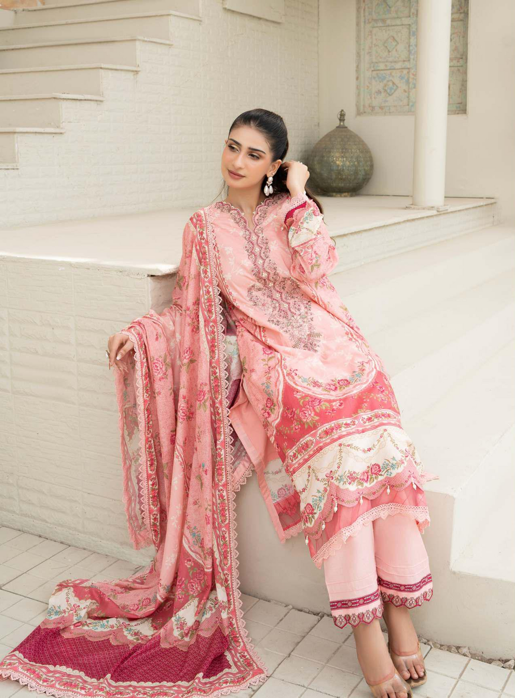 Gul Adhar Aarzoo Embroidered Premium Lawn 3-Piece Suit – Tea Pink & Peach