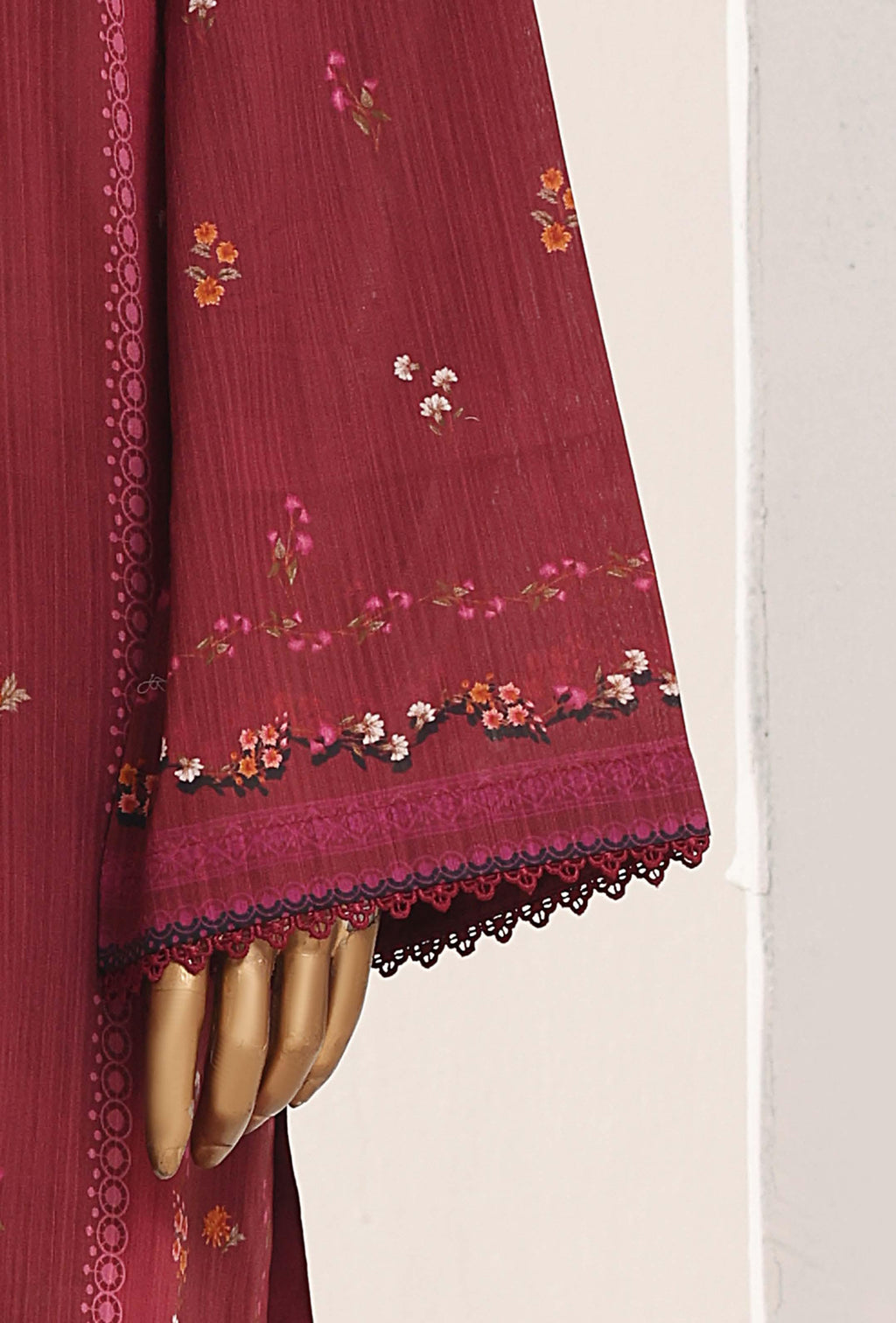 SADABAHAR Printed Lawn 3 Piece Ready-to-Wear Pakistani Suit – Burgundy