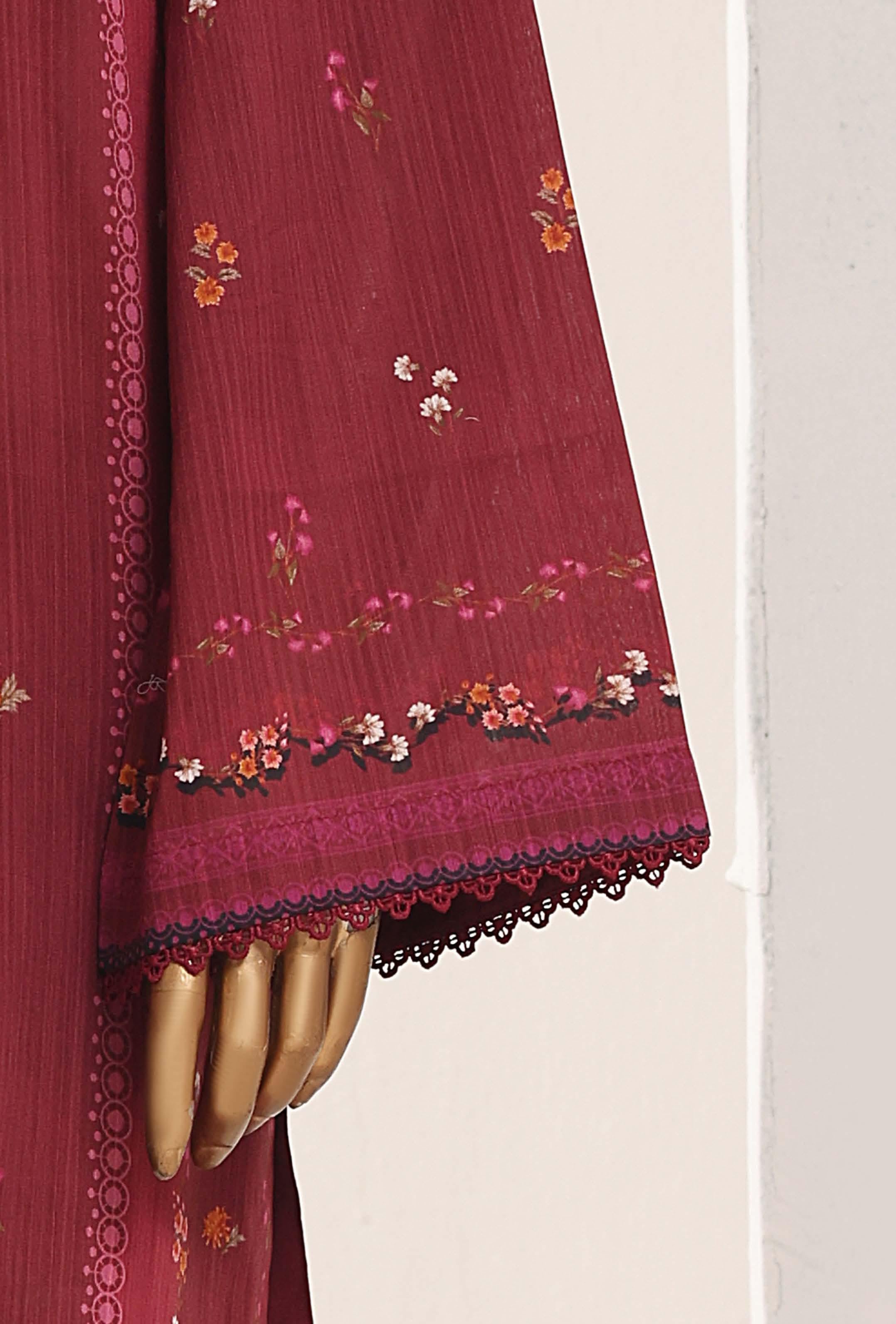 SADABAHAR Printed Lawn 3 Piece Ready-to-Wear Pakistani Suit – Burgundy