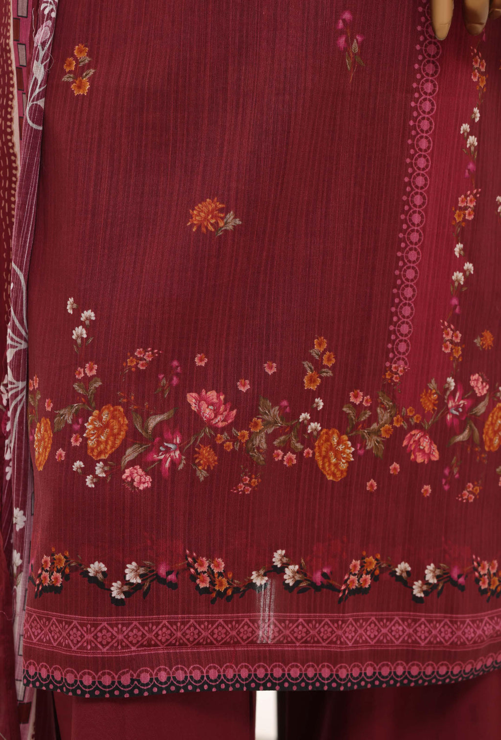 SADABAHAR Printed Lawn 3 Piece Ready-to-Wear Pakistani Suit – Burgundy