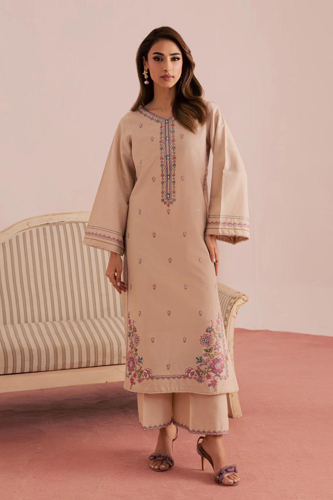 Gulposh by Misbah Premium Embroidered 2-Piece Stitched Suit in Sand Beige