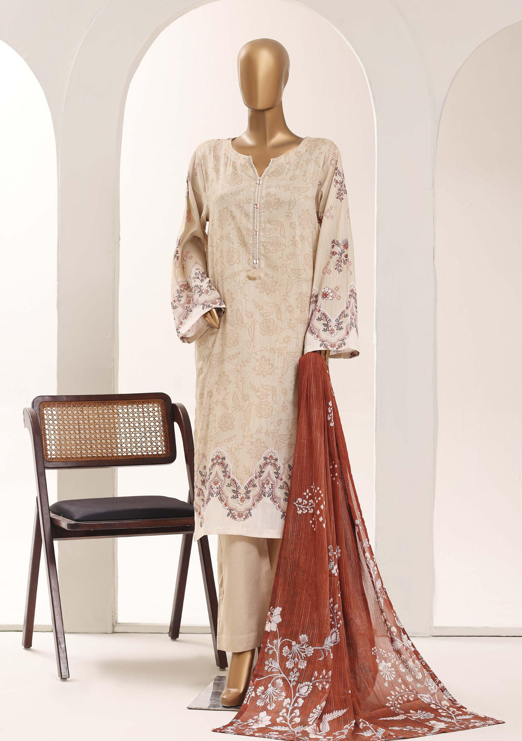 SADABAHAR Printed Lawn 3 Piece Ready-to-Wear Pakistani Suit – Off-White