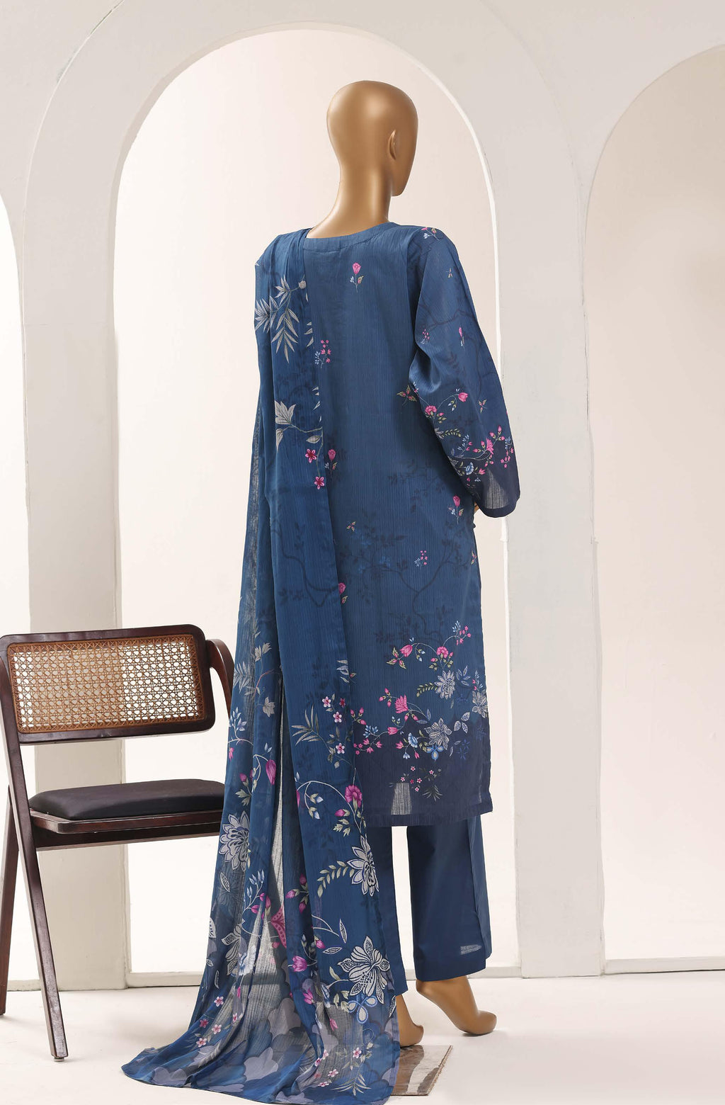 SADABAHAR Printed Lawn 3 Piece Ready-to-Wear Pakistani Suit – Indigo Blue