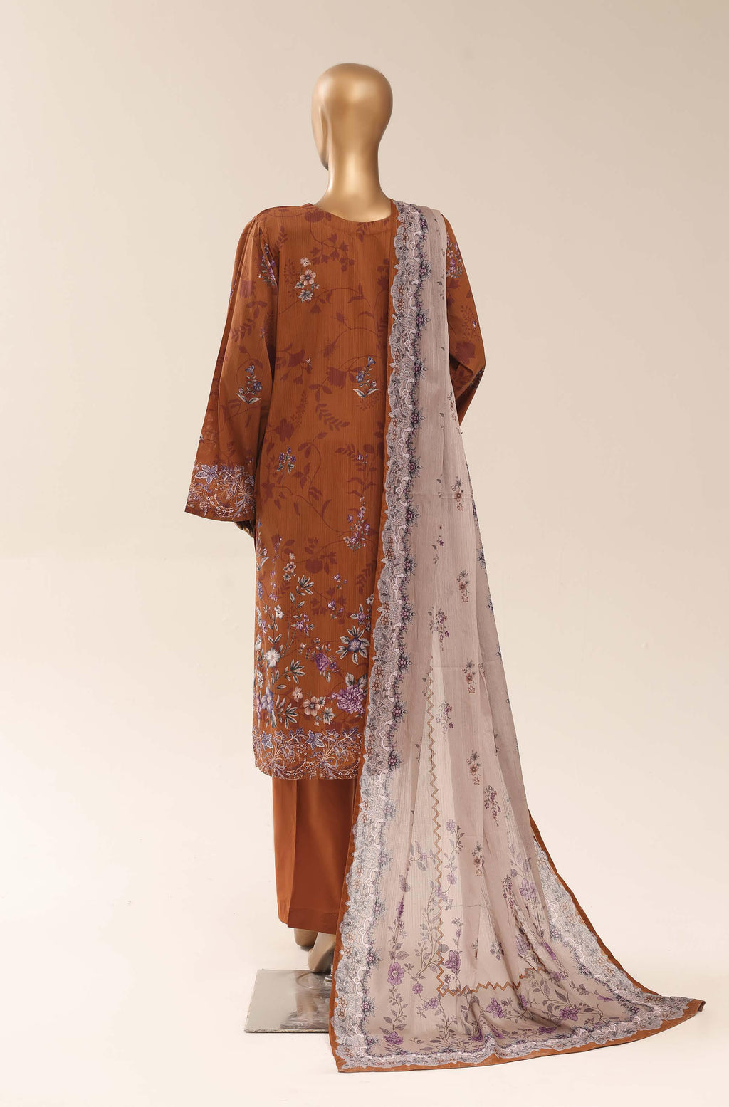 SADABAHAR Printed Lawn 3 Piece Ready-to-Wear Pakistani Suit – Maroon
