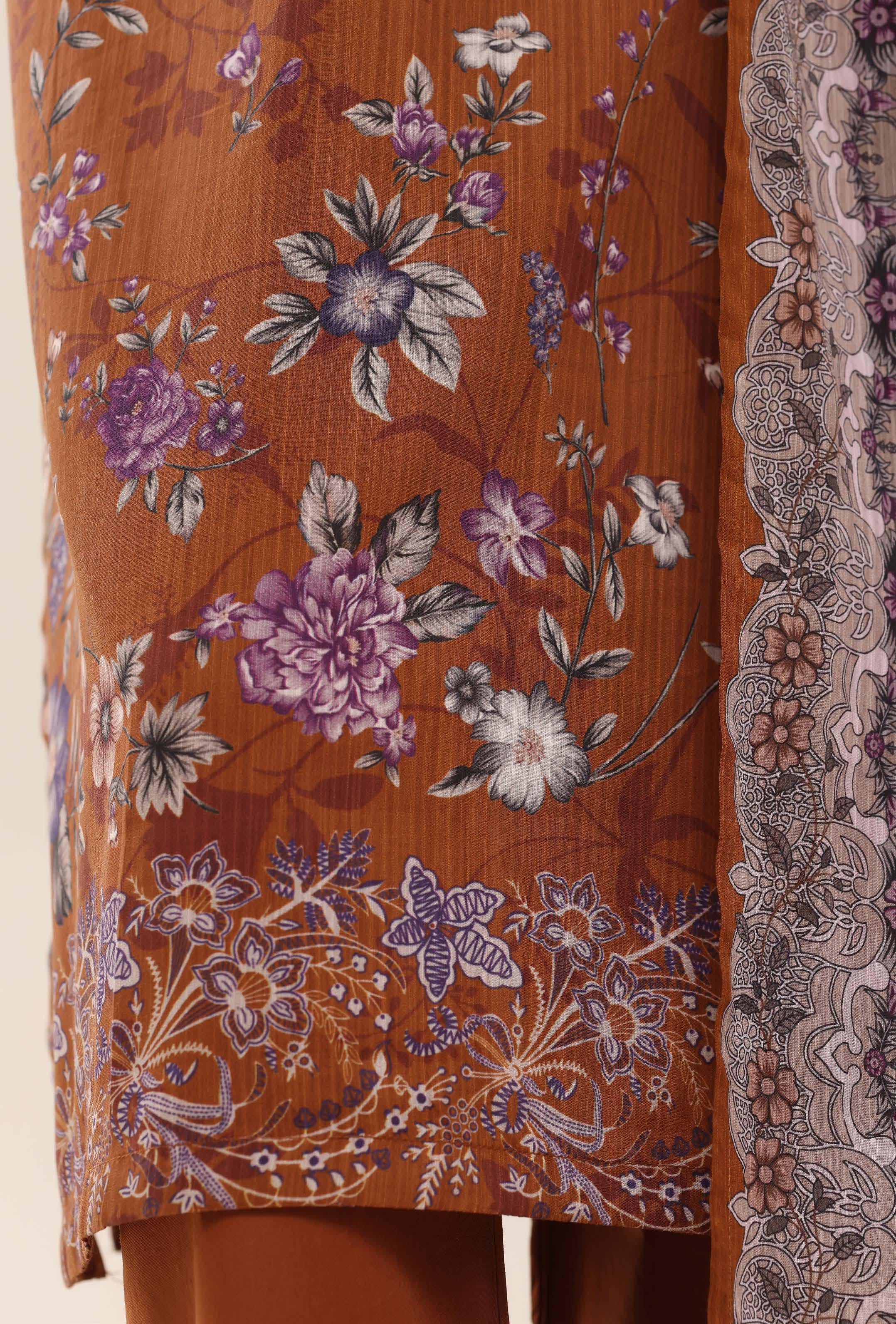 SADABAHAR Printed Lawn 3 Piece Ready-to-Wear Pakistani Suit – Maroon