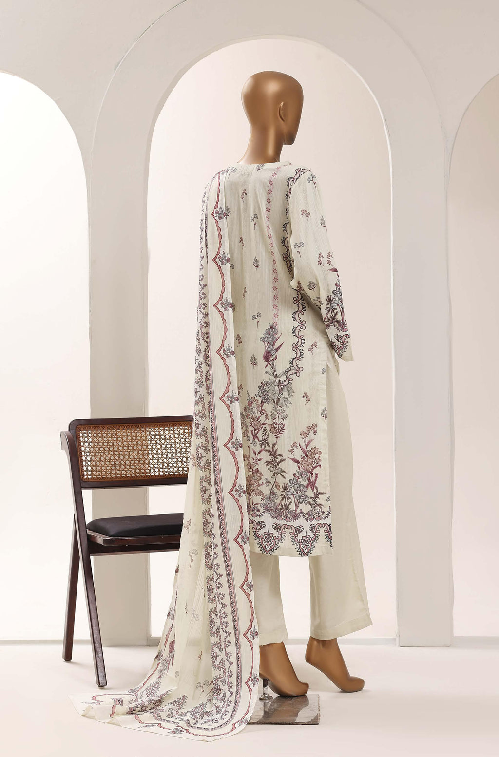 SADABAHAR Printed Lawn 3 Piece Ready-to-Wear Pakistani Suit – Ivory
