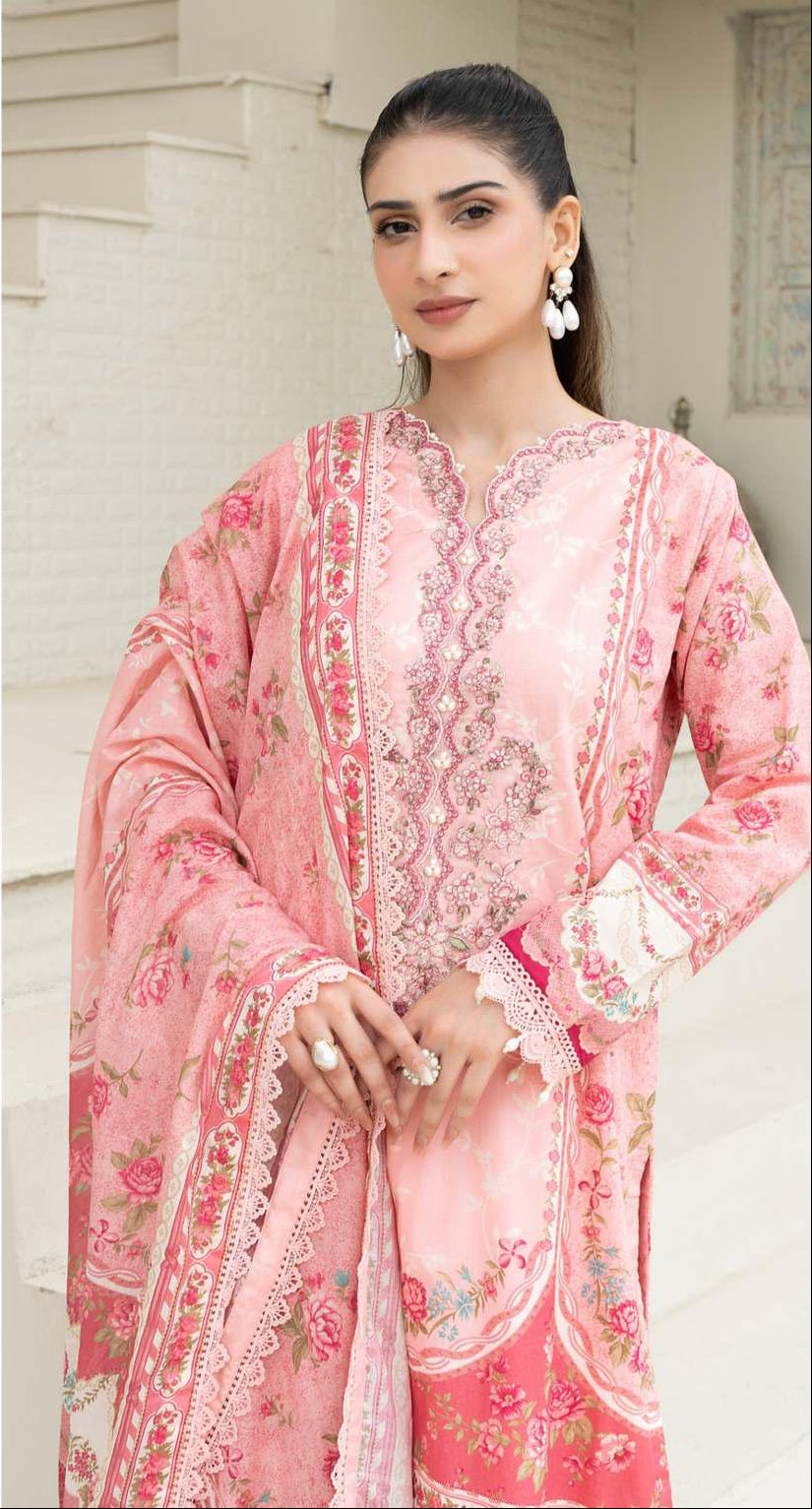 Gul Adhar Aarzoo Embroidered Premium Lawn 3-Piece Suit – Tea Pink & Peach