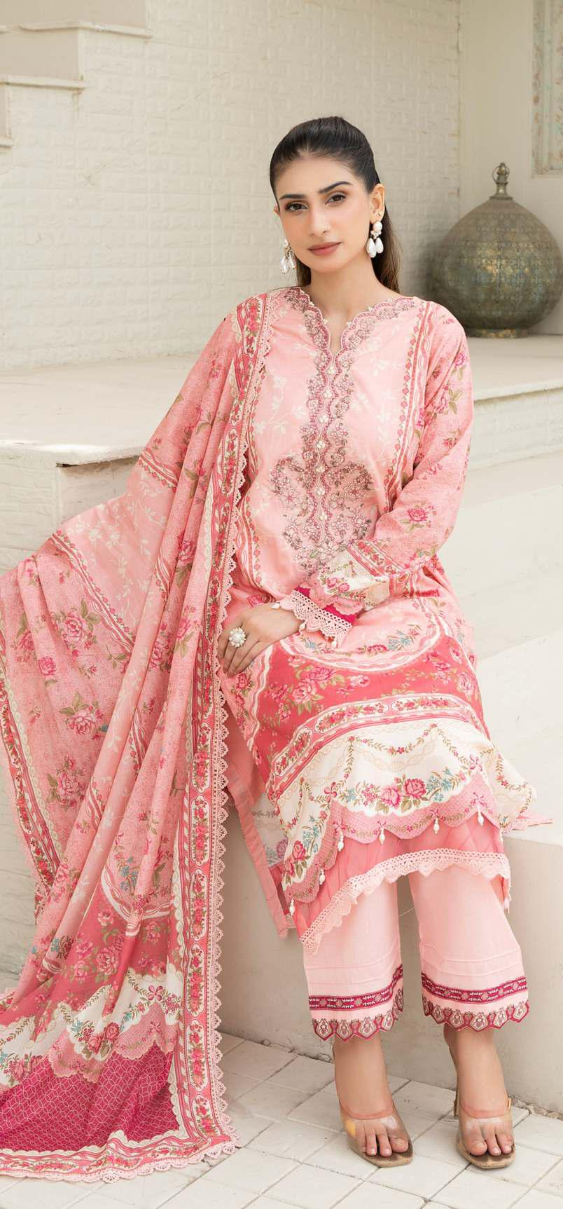 Gul Adhar Aarzoo Embroidered Premium Lawn 3-Piece Suit – Tea Pink & Peach