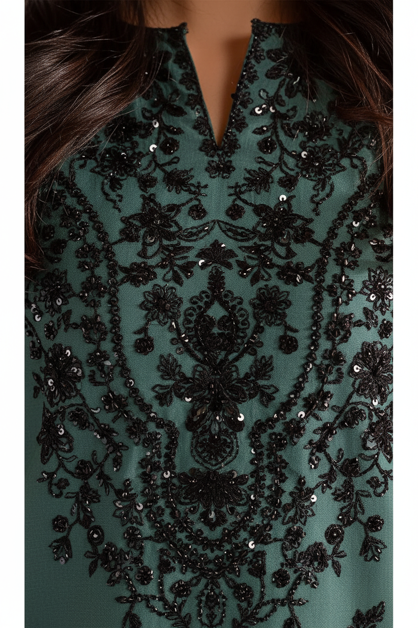 Gulposh by Misbah Tonal Embroidered 2-Piece Stitched Suit - Pine Green