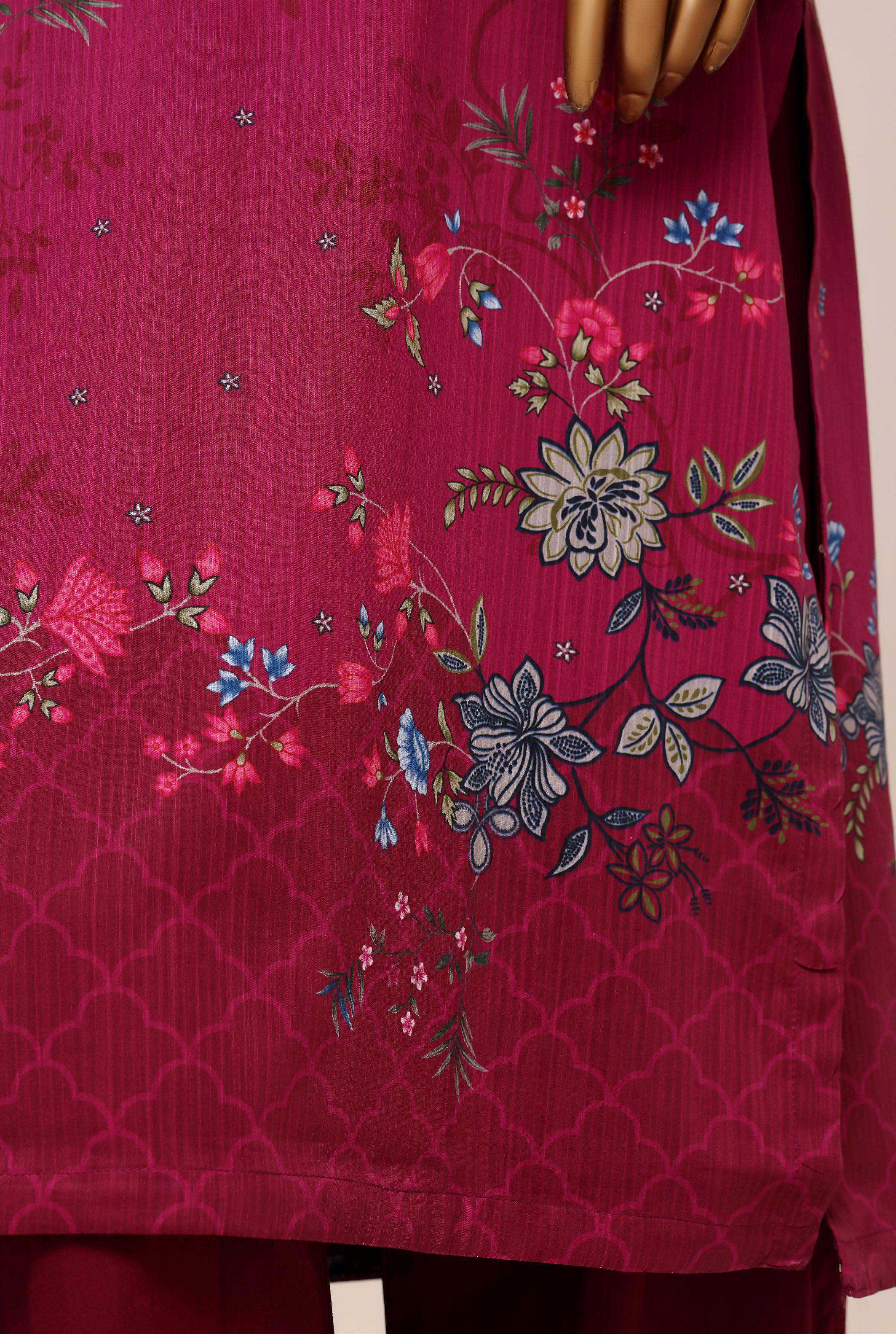 Sadabahar Printed Pret 3-Piece Stitched Lawn Suit with Ice Grey Dupatta - Magenta Berry