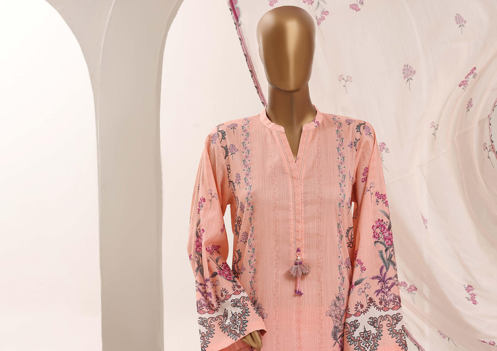 SADABAHAR Printed Lawn 3 Piece Ready-to-Wear Pakistani Suit – Peach
