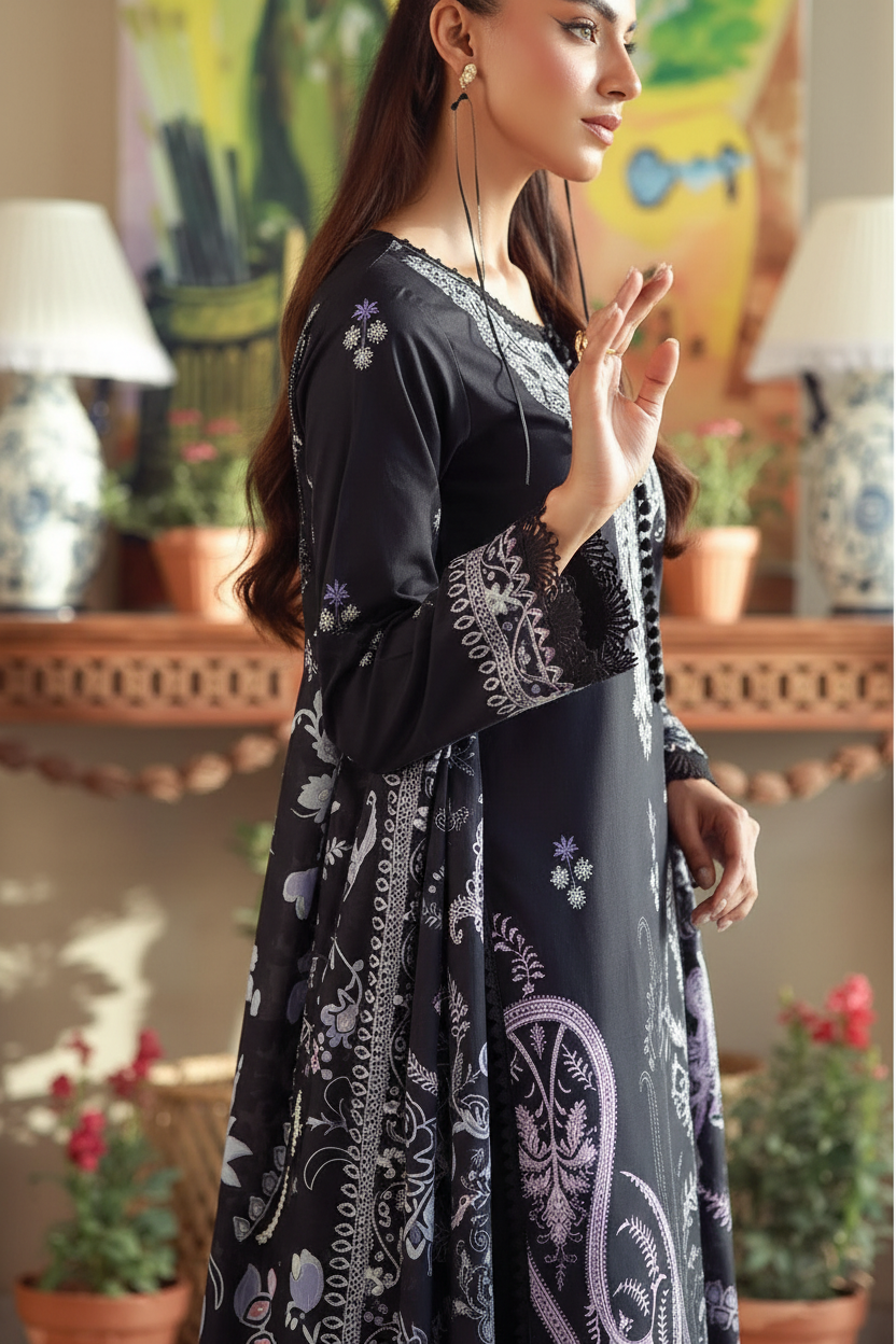 JADE URBANE – Luxury Embroidered Lawn 3-Piece Ready-to-Wear Suit | Black