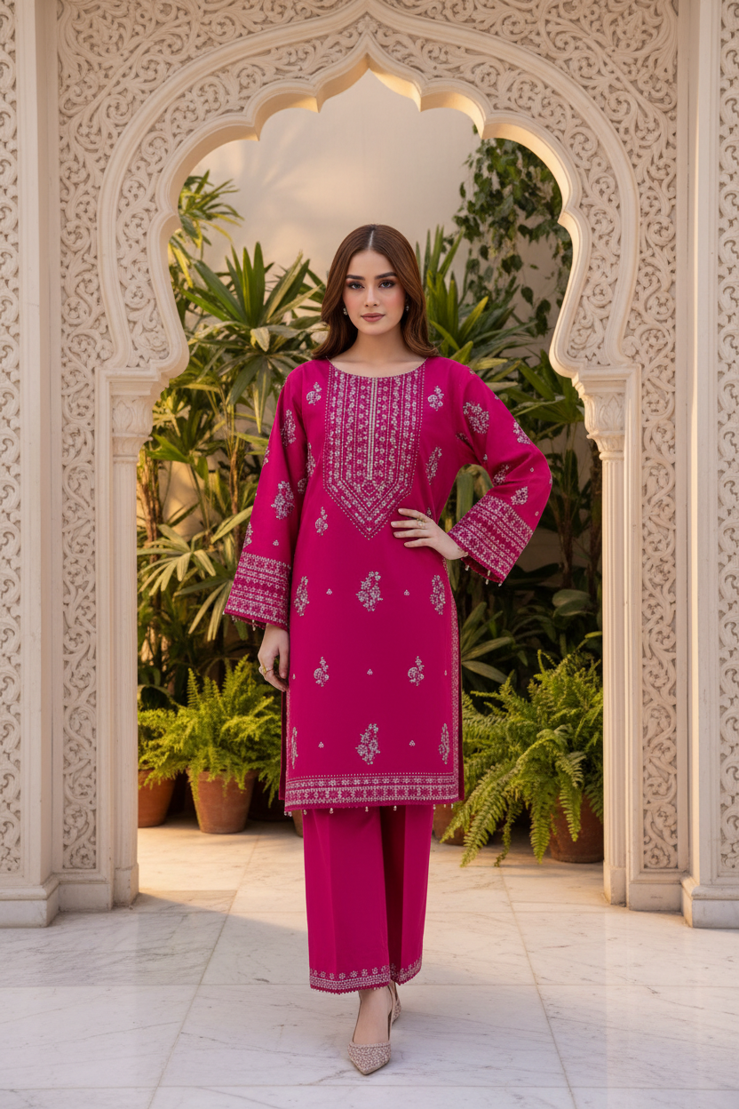 Gulposh by Misbah Jahan Ara Premium Embroidered 2-Piece Suit in Sangria Maroon