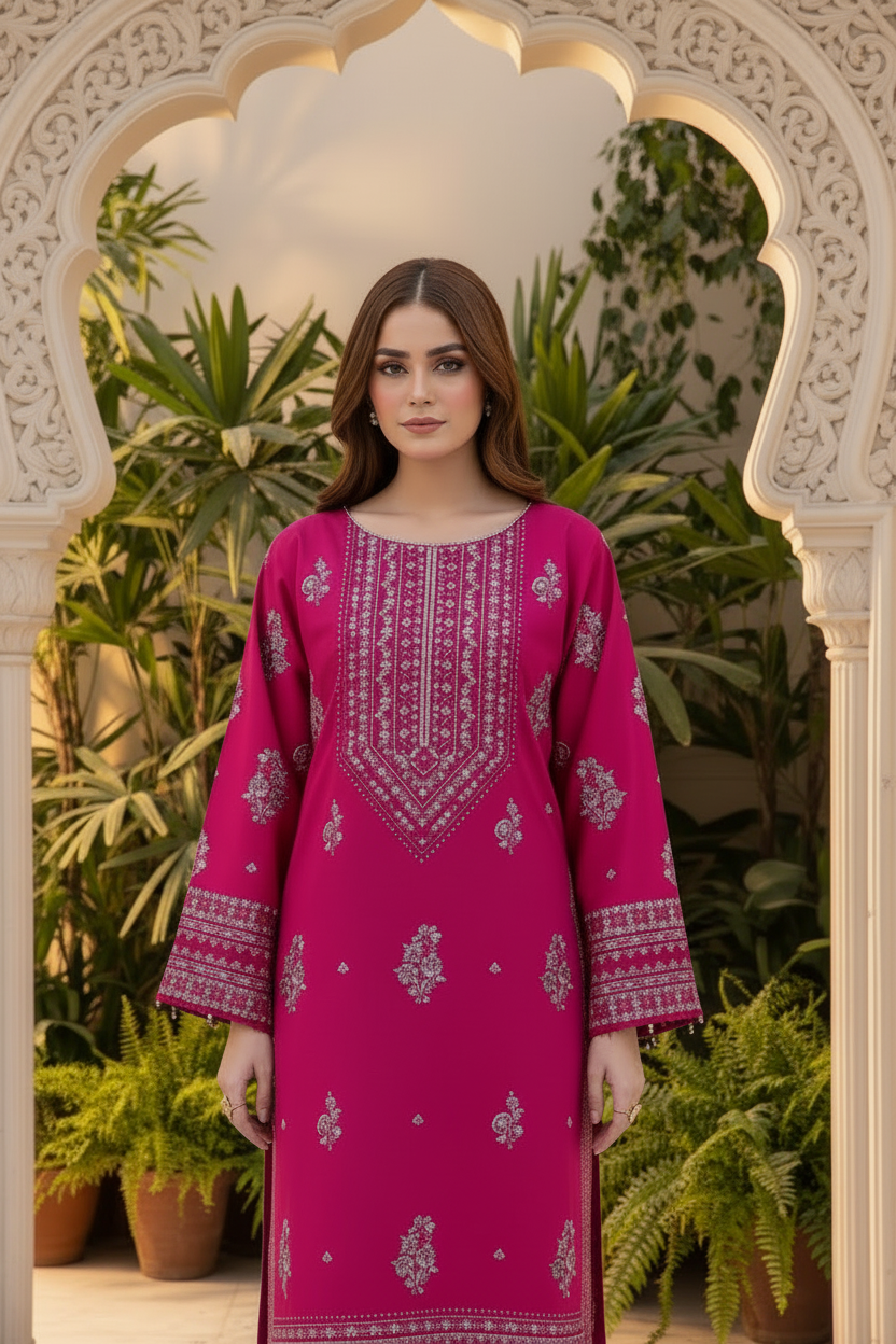 Gulposh by Misbah Jahan Ara Premium Embroidered 2-Piece Suit in Sangria Maroon