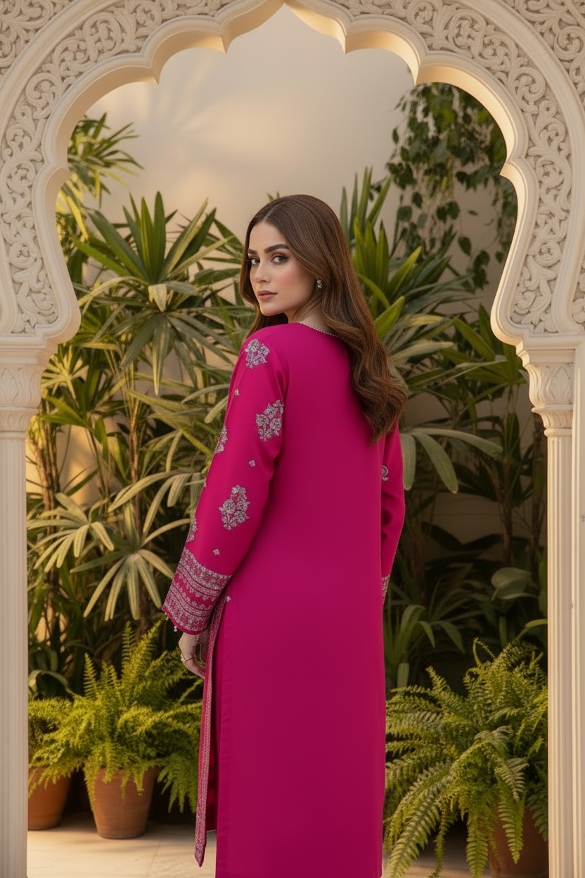 Gulposh by Misbah Jahan Ara Premium Embroidered 2-Piece Suit in Sangria Maroon