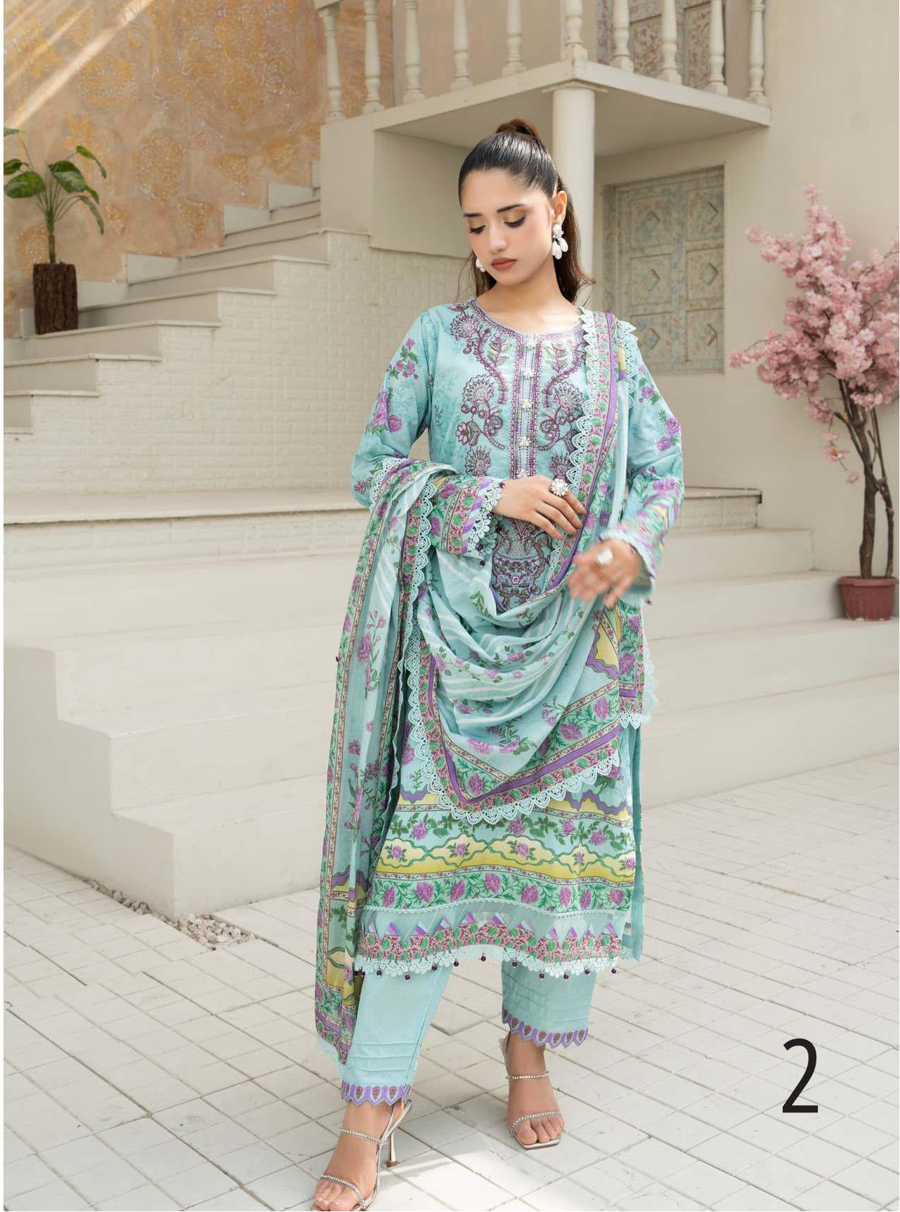 Gul Adhar Aarzoo Embroidered Premium Lawn 3-Piece Suit – Sky Blue & Lavender