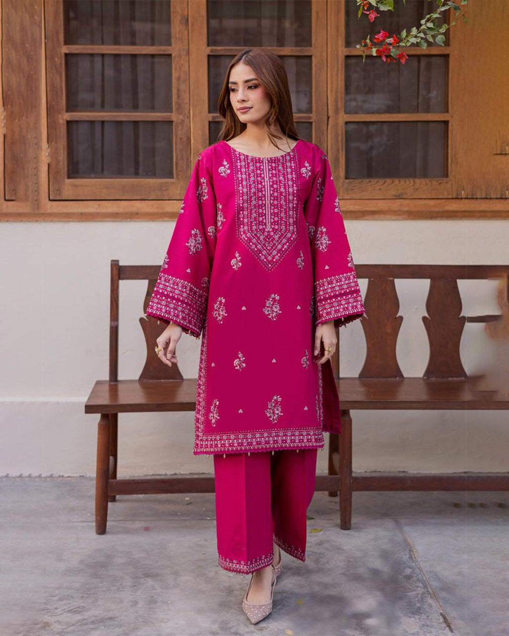 Gulposh by Misbah Jahan Ara Premium Embroidered 2-Piece Suit in Sangria Maroon