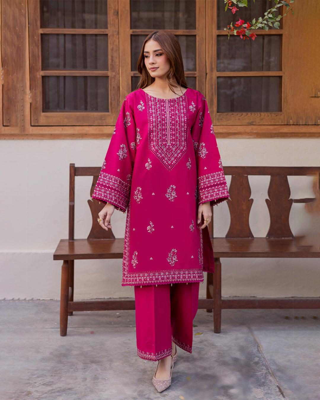 Gulposh by Misbah Jahan Ara Premium Embroidered 2-Piece Suit in Sangria Maroon