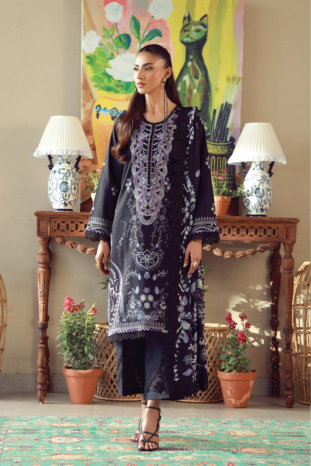 JADE URBANE – Luxury Embroidered Lawn 3-Piece Ready-to-Wear Suit | Black