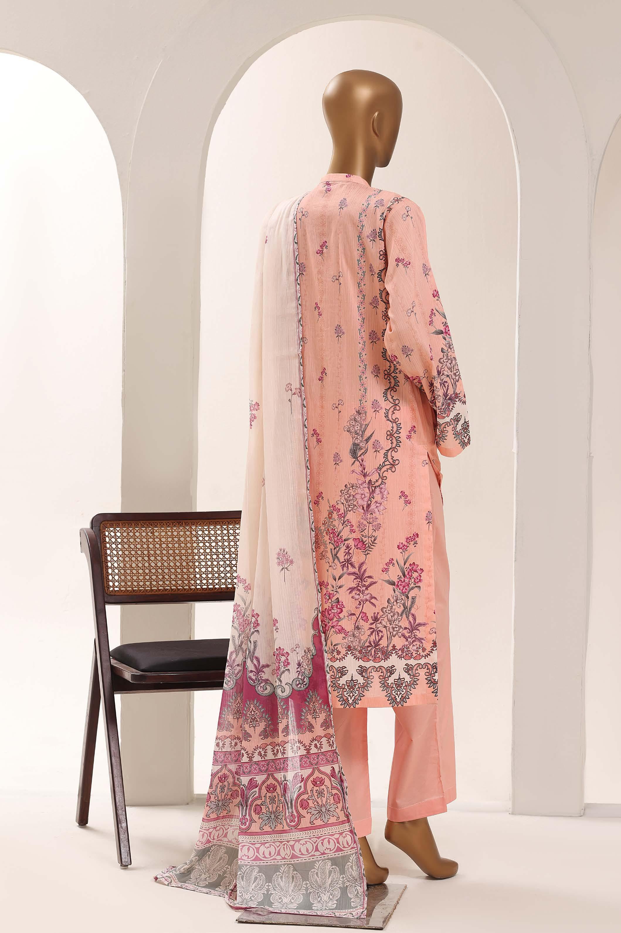 SADABAHAR Printed Lawn 3 Piece Ready-to-Wear Pakistani Suit – Peach
