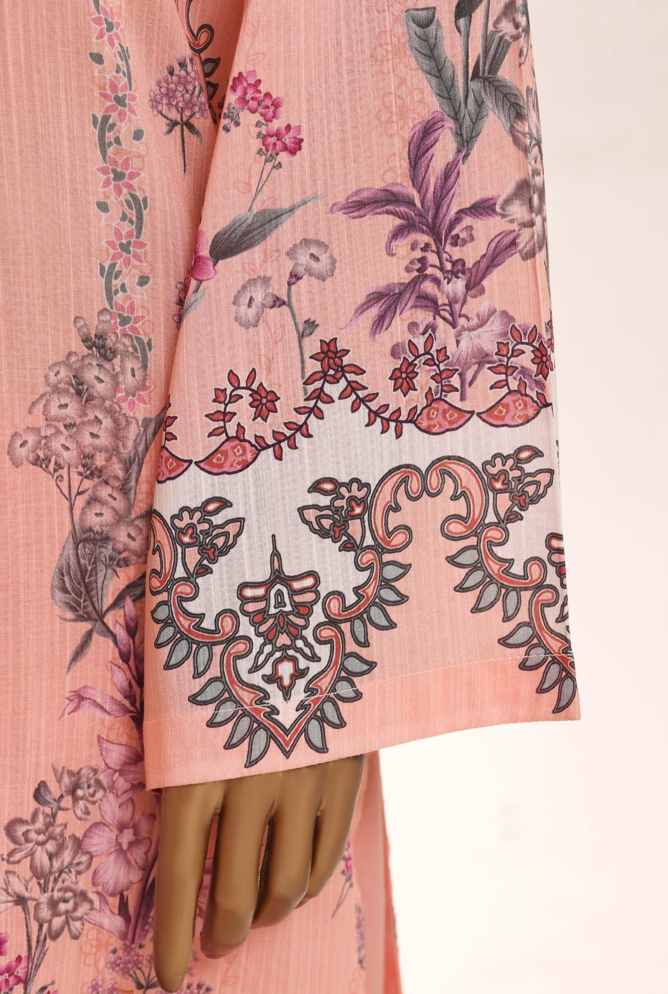 SADABAHAR Printed Lawn 3 Piece Ready-to-Wear Pakistani Suit – Peach