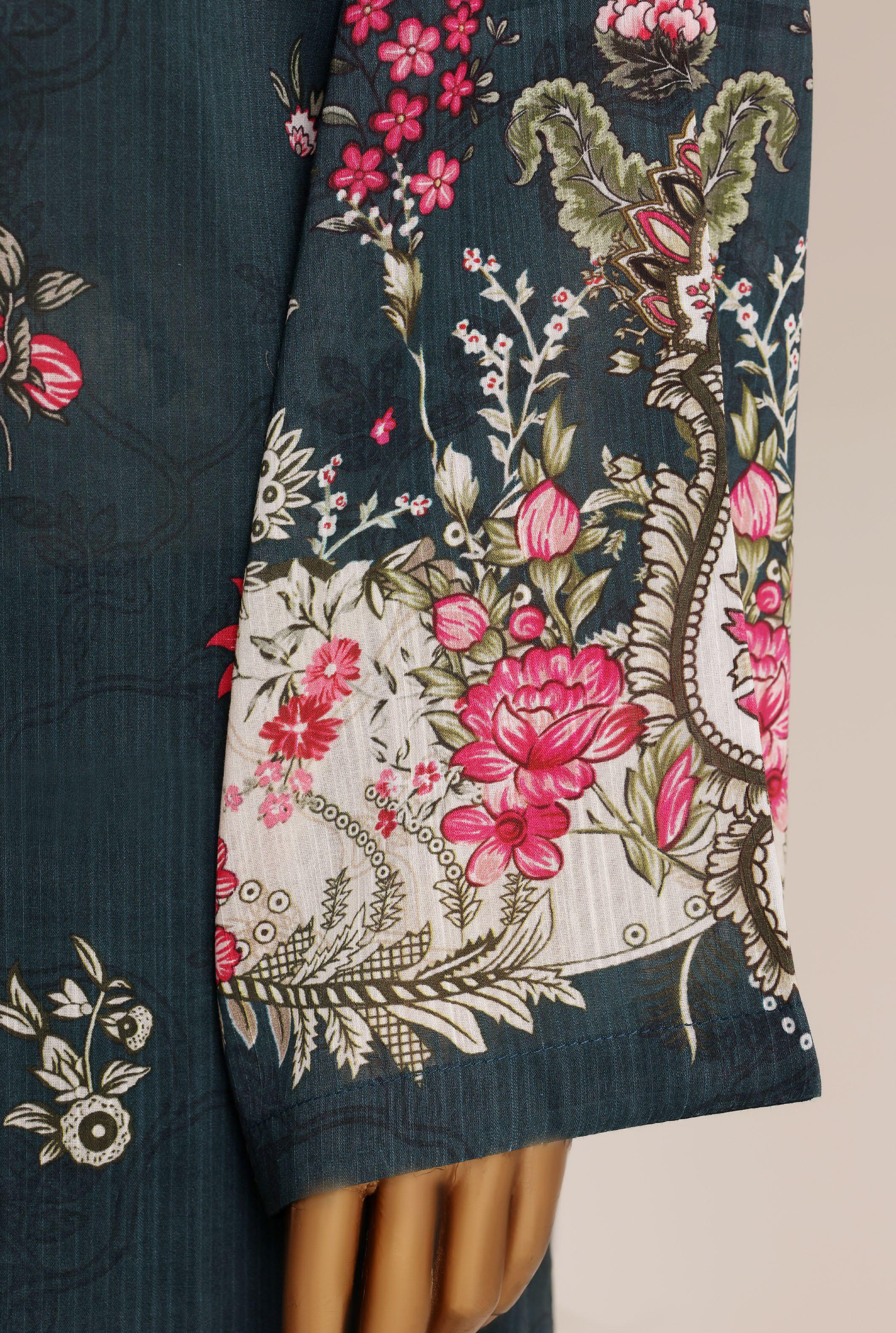 Sadabahar Printed Pret 3-Piece Stitched Lawn Suit with Matching Dupatta - Teal Indigo
