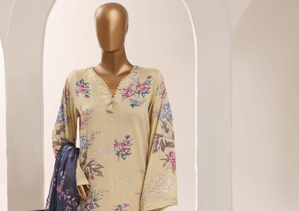 SADABAHAR Printed Lawn 3 Piece Ready-to-Wear Pakistani Suit – Yellow Beige