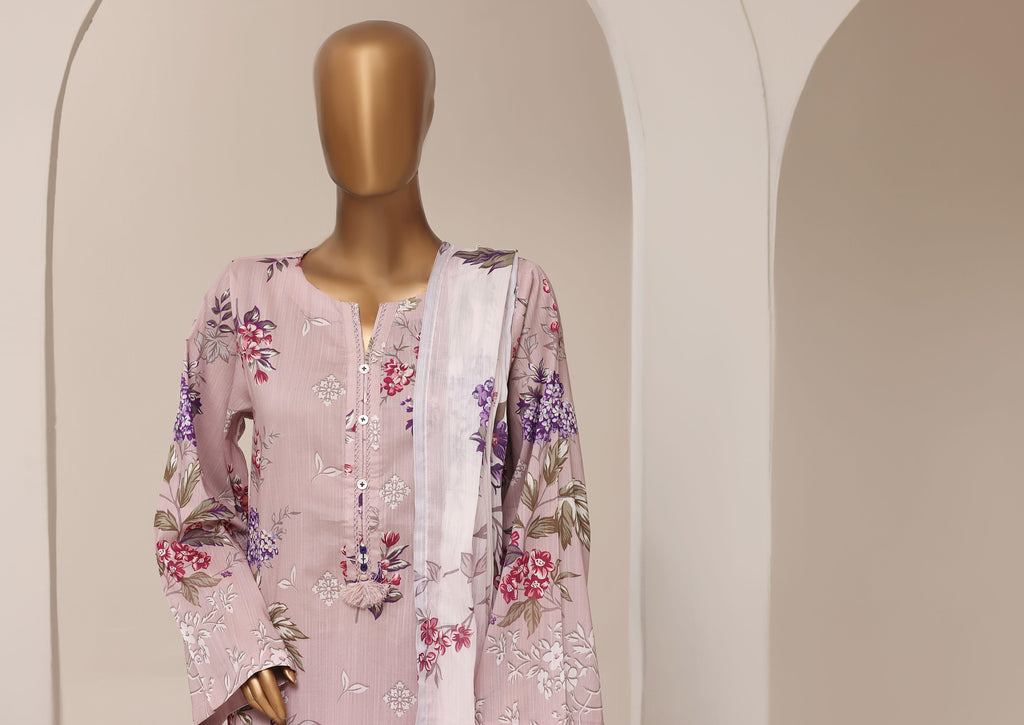 Sadabahar Printed Pret 3-Piece Stitched Lawn Suit with Floral Dupatta - Pastel Lilac