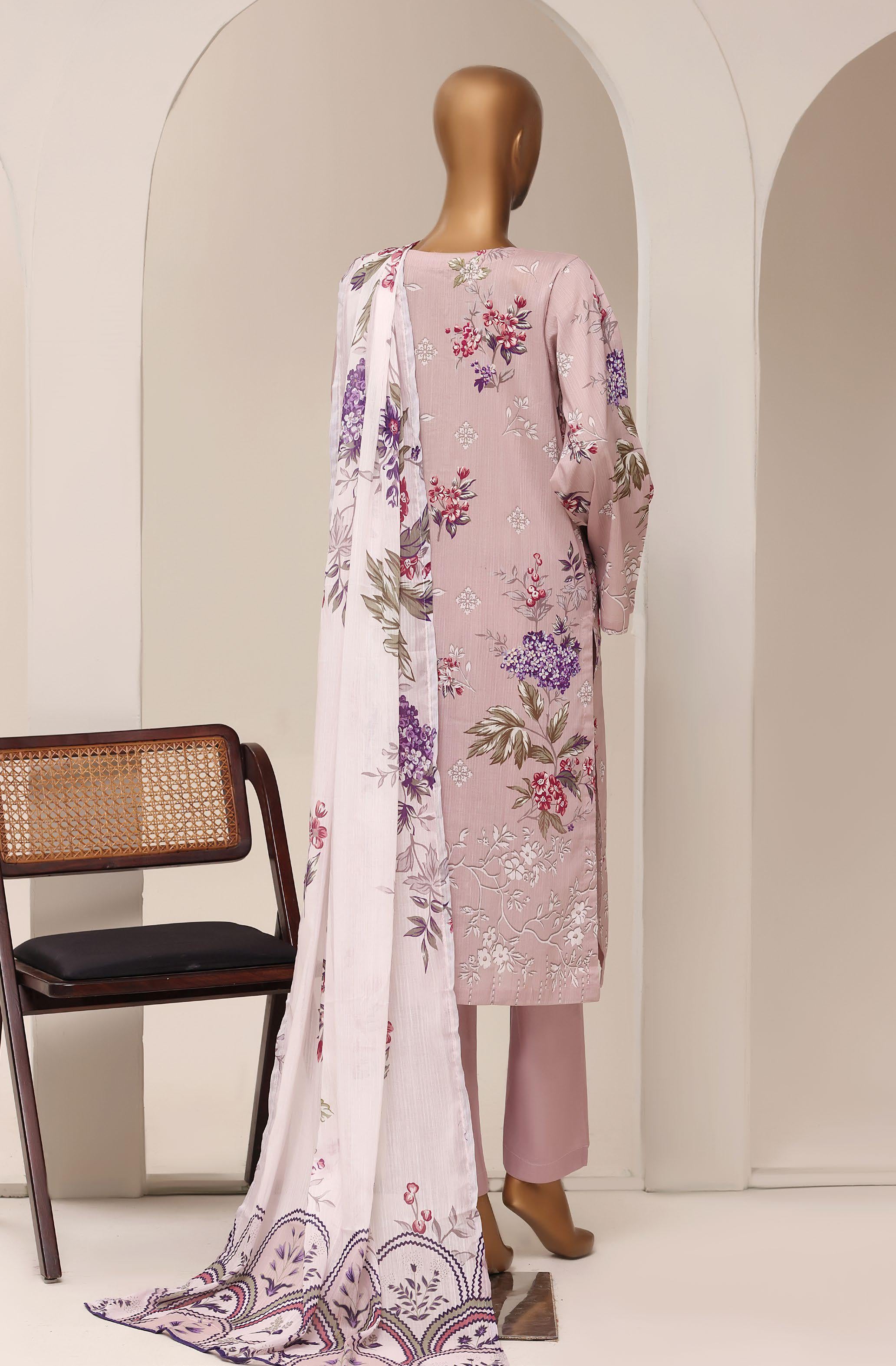 Sadabahar Printed Pret 3-Piece Stitched Lawn Suit with Floral Dupatta - Pastel Lilac