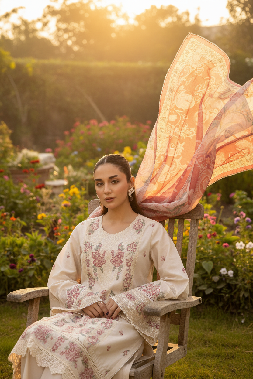 Adan's ALYA Luxury Ready-to-Wear 3 Piece Luxury Lawn Suit  New Launch | Ivory