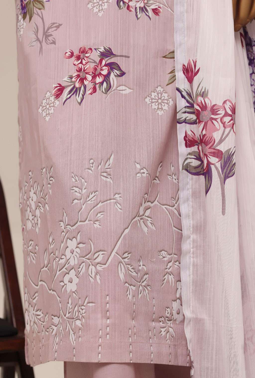Sadabahar Printed Pret 3-Piece Stitched Lawn Suit with Floral Dupatta - Pastel Lilac