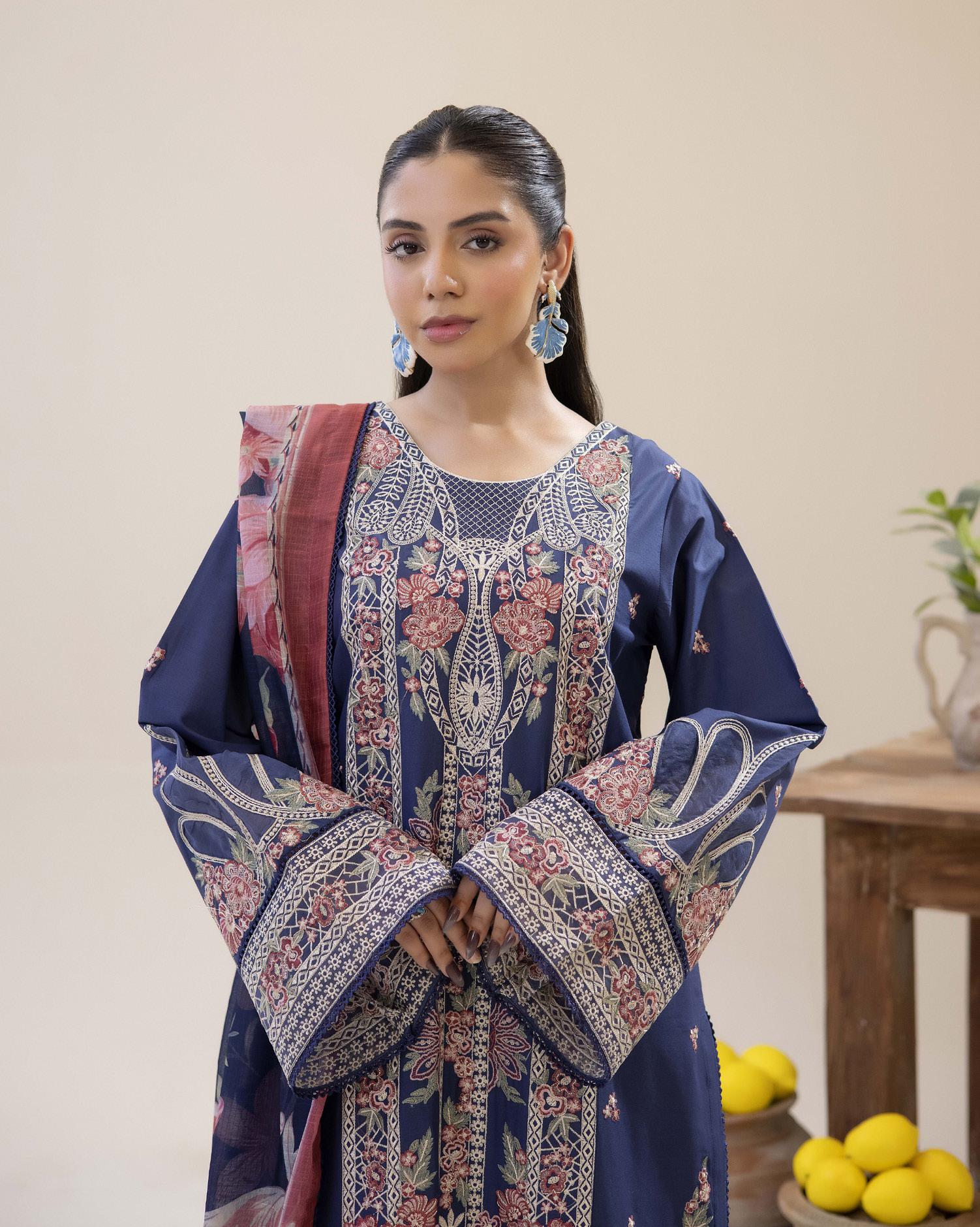 Adan's ALYA Luxury Ready-to-Wear 3 Piece Luxury Lawn Suit  New Launch BLUE