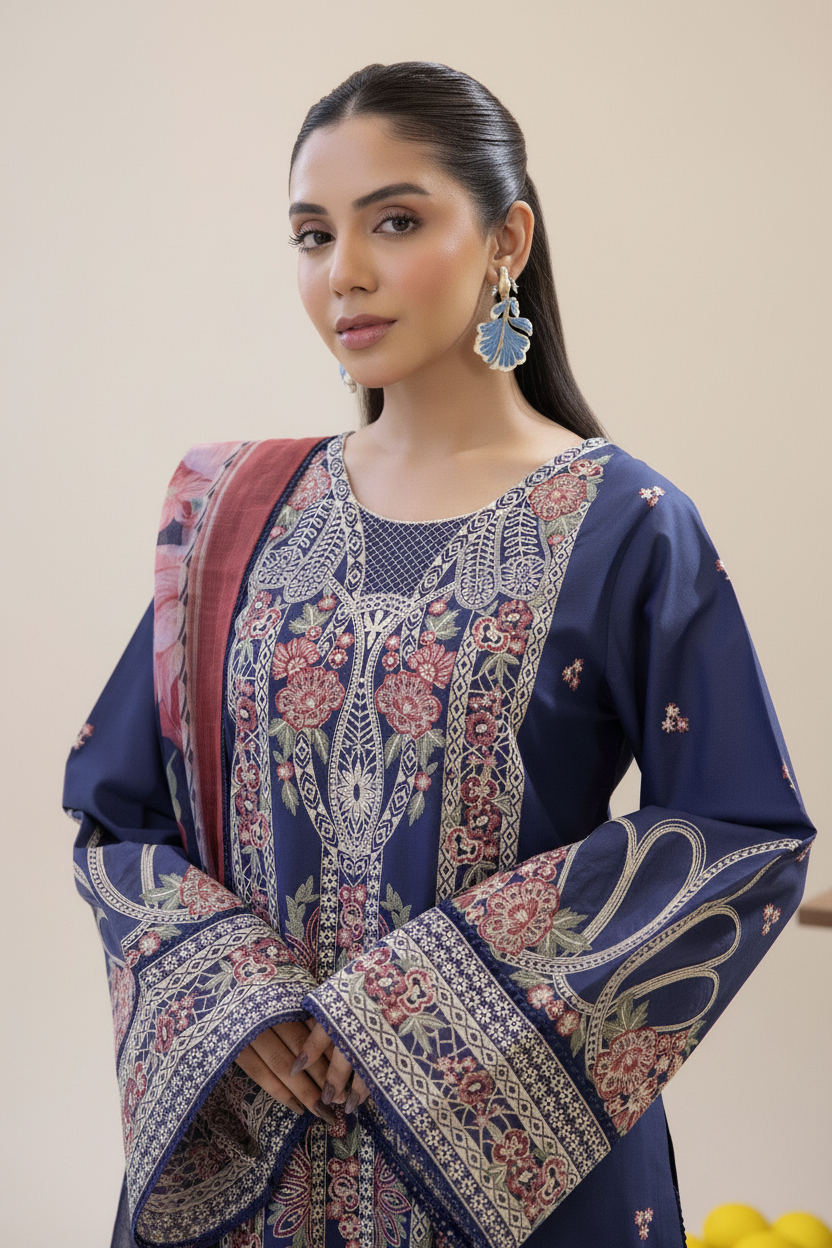 Adan's ALYA Luxury Ready-to-Wear 3 Piece Luxury Lawn Suit  New Launch BLUE