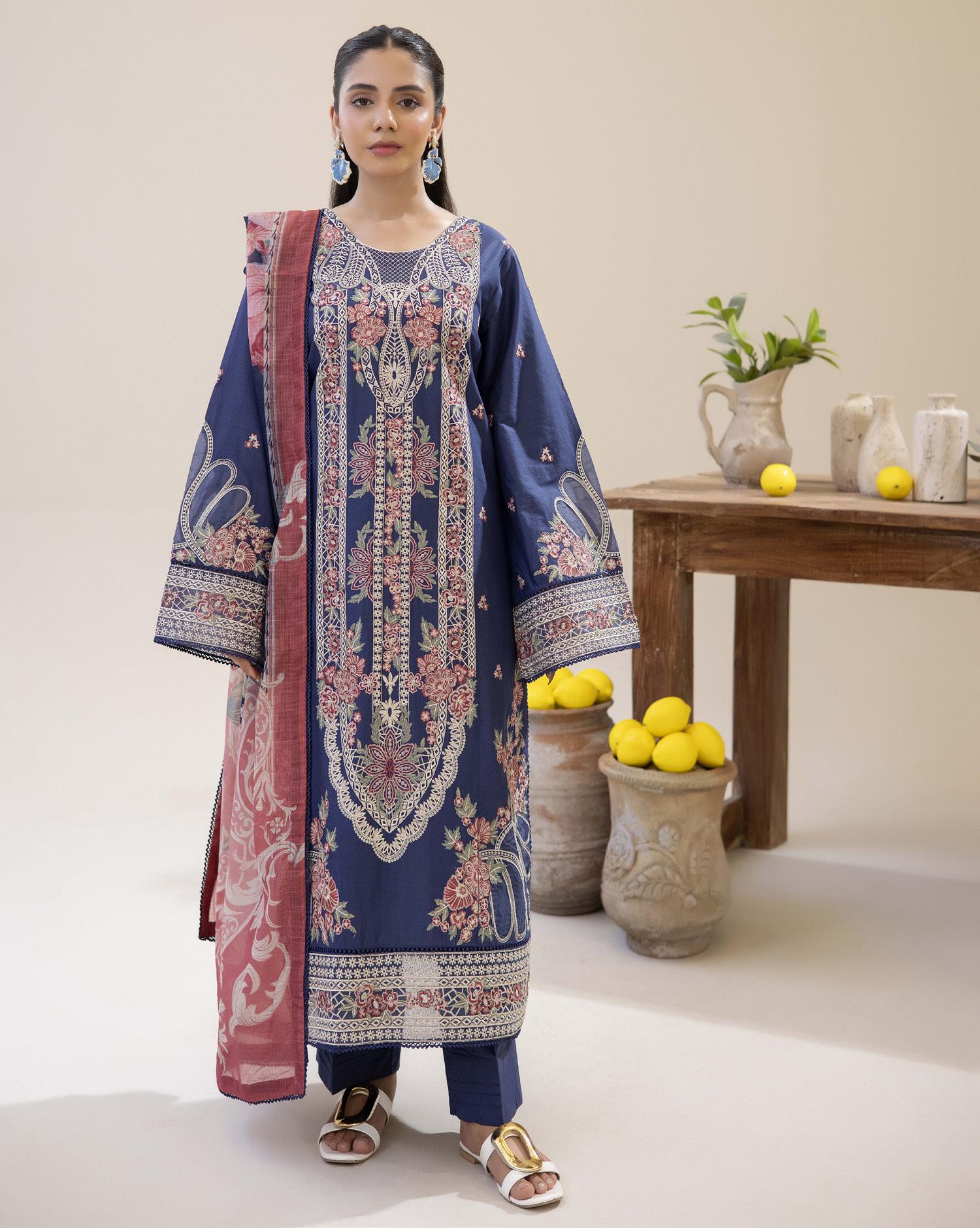 Adan's ALYA Luxury Ready-to-Wear 3 Piece Luxury Lawn Suit  New Launch BLUE