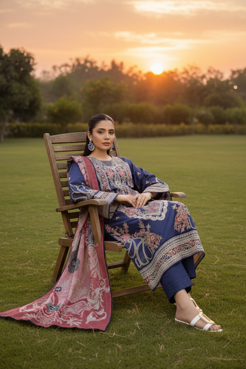 Adan's ALYA Luxury Ready-to-Wear 3 Piece Luxury Lawn Suit  New Launch BLUE